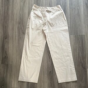 Lacoste Women's Cream Straight Leg Pants 12 Vintage Cotton Blend Trousers